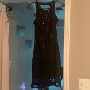 Black sequin open back dress
